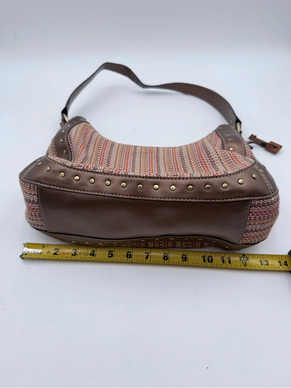 Vintage Y2K Fossil Woven Hobo Shoulder Bag Colorful Tweed Boho with Key